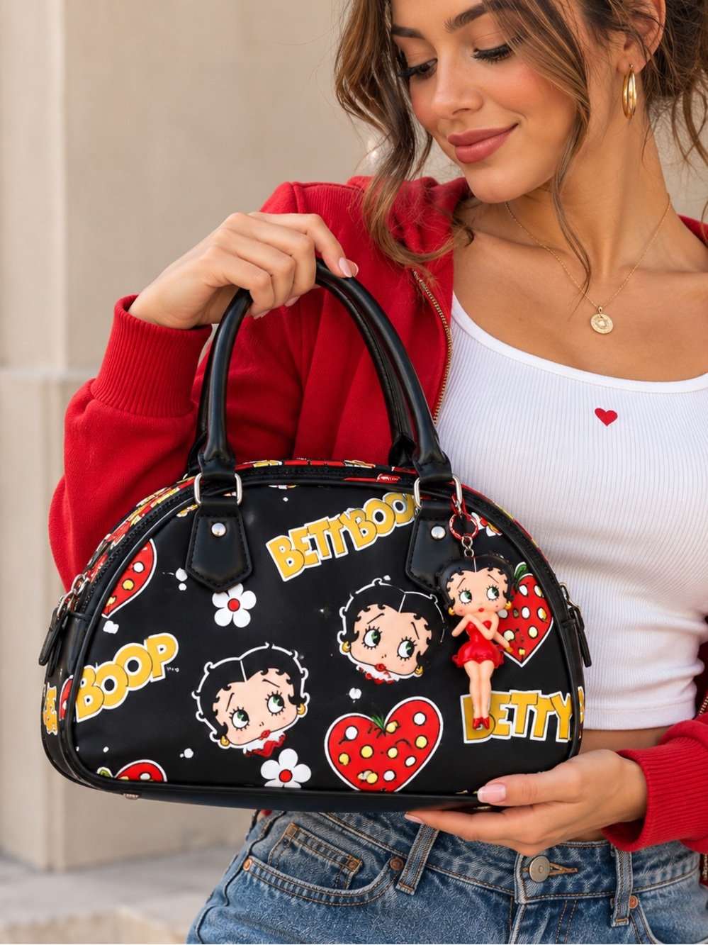 Betty Boop Y2K Novelty Bowler Handbag Purse Charm Double Zip